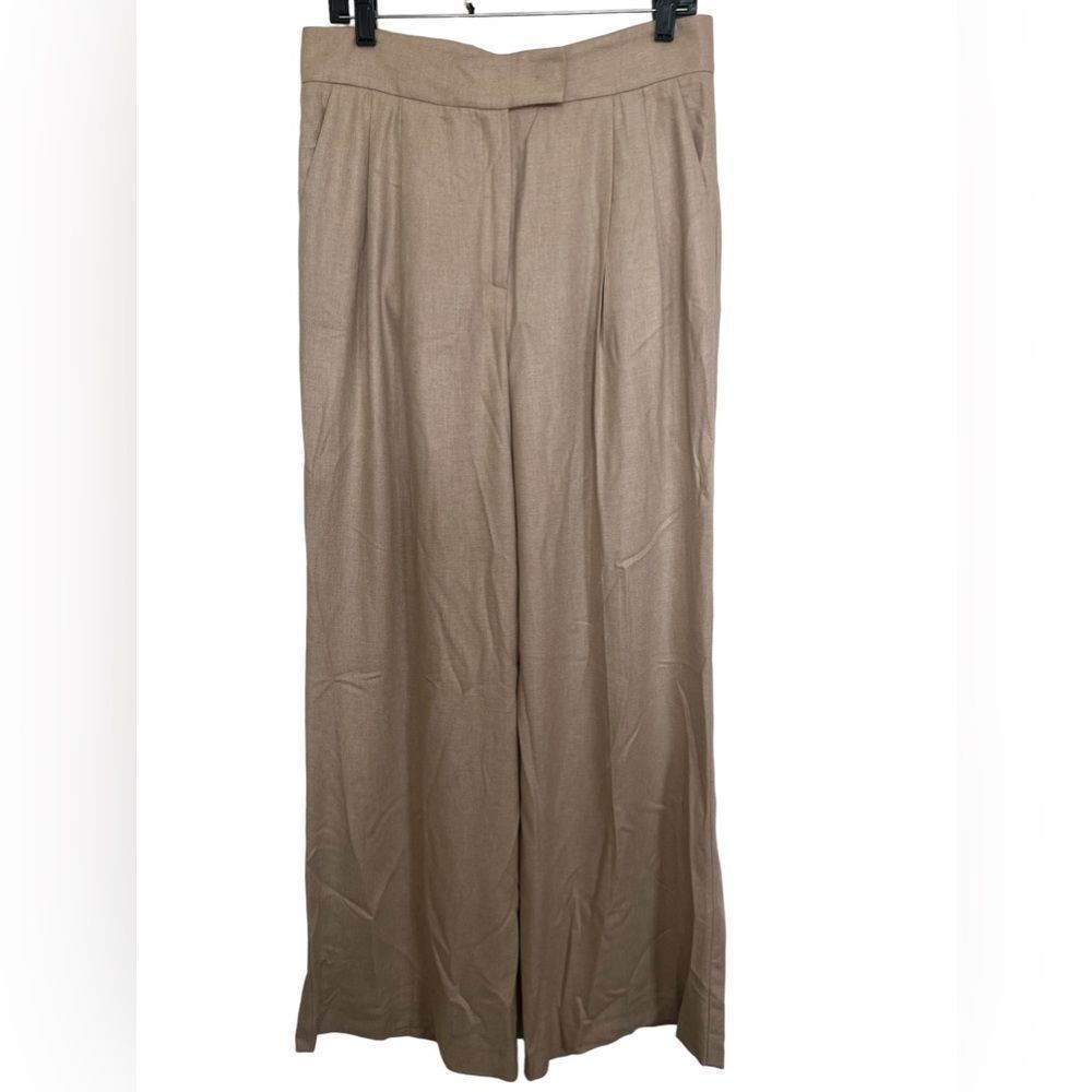 8 By Yoox Tan/Beige High Waist Wool Blend Wide Leg Palazzo Trouser Pants US 10